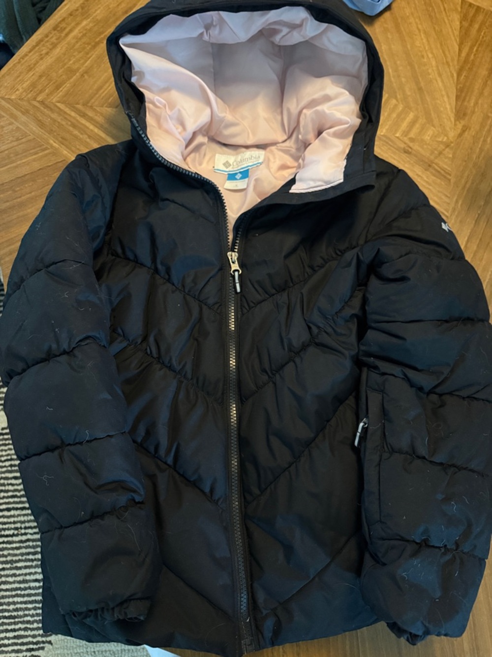 Columbia Kids Black Puffer Jacket with Pink Lining size 7/8